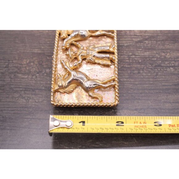 Western Cowboy Rodeo Horse Belt Buckle Rope Border Gold Tone Cowboy Rodeo Vtg - Picture 9 of 11